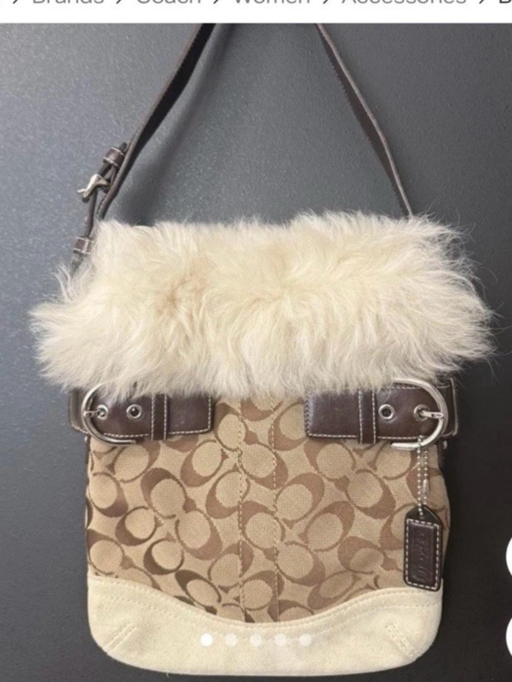 Coach Brown Signature Crossbody with Cream Shearling Trim - Picture 3 of 5